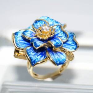 RI01318þBague Broche Enamel Fiorette Bleu Dore T54