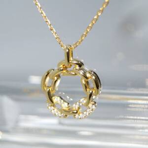 SL01561þCollier Tondo Gourmette Pave Dore