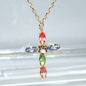 SX01183þCollier Croix Marquise Multicolore Swarovski Dore