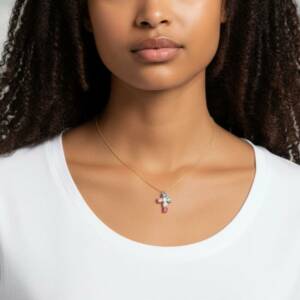Collier Doré Croix Swarovski Multicolore