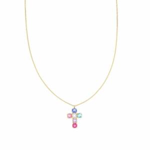 Collier Doré Croix Swarovski Multicolore