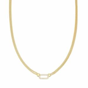 Collier Doré Multi rangs gourmette Ovale Pavé