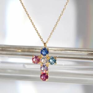 SX01414þCollier Doré Croix Swarovski Multicolore