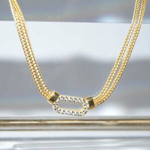 SX01416þCollier Doré Multi rangs gourmette Ovale Pavé