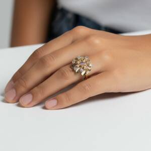ESHOP SL01611 Bague Florale Dore´e Multicolore