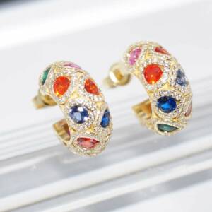 SL01696þBoucle Créoles Dorées Demi Lune Multicolore