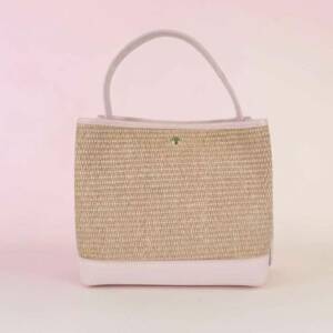FL00008þSac Cabas Cuir & Raphia avec Pompon Capri Rose