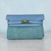 FL00011þPochette Cuir & Raphia Positano Bleu