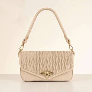 FL00072þSac Pochette Suède & Cuir Abeille Divine Beige