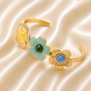 NJ00135þBracelet Jonc Fleur Pop Éclat Bleu