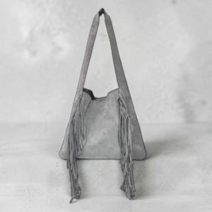FL00080þSac porté épaule à franges en cuir velours Made in Italy
