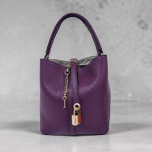 FL00081þSac à main seau à cadenas en cuir grainé Made in Italy