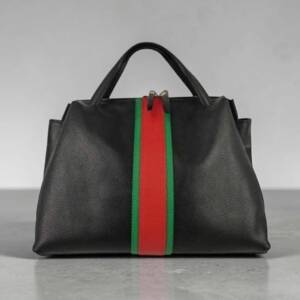 FL00093þSac cabas à bande tricolore en cuir grainé Made in Italy